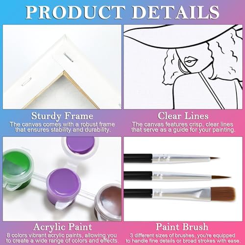 Nuberlic Pre Drawn Canvas for Painting Canvas Painting Kit Elegant Lady Afro Girl Theme Painting Kit DIY Adult Birthday Sip and Paint Party Favor 8x10 inches Mothers Day Gift - Image 4