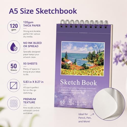 Acrylic Gel Pens for Coloring, 10 Purple Gel Pens with A5 Sketchbook - Image 2