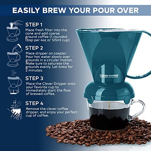 Clever Coffee Dripper | Large 18 oz | Peacock Blue | BPA-Free | 100 Filters - Image 2