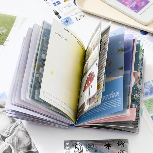 Premium Stcker Book for Scrapbooking, 65 Sheets Including Patterned, Vellum and Glitter Paper, Junk Journal Supplies for Adults with Vintage Stickers, 4.9 x 6.9 Inches - Image 4
