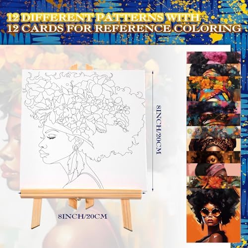 Affrolling 12 Pcs Pre Drawn Canvas for Painting for Adults 8 x 8 Inch Canvas Painting Kits Stretched with Drawing Ready to Paint Beginner Artists Date Night Party Supplies(Black Girl) - Image 2