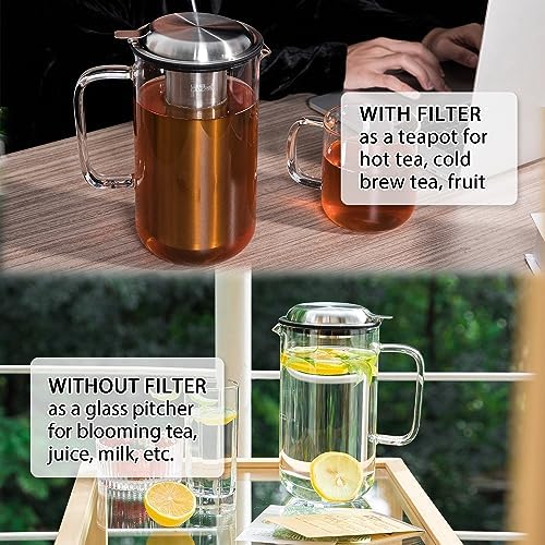 Aquach 51oz Glass Teapot with Infuser, Stovetop Safe Borosilicate Tea Pot - Image 4