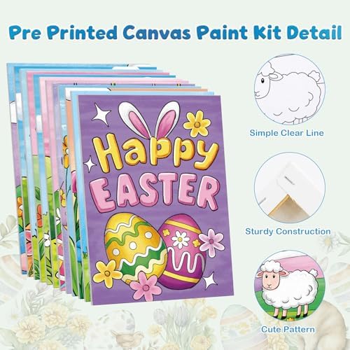 Louise Maelys Easter Pre Drawn Canvas to Paint for Kids,12 Pack - Image 3