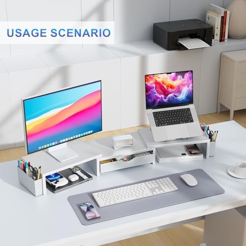 gianotter Dual Monitor Stand Riser With Drawer and 2 Pen Holders - Image 5