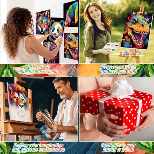 Zhanmai 72 Pcs 12 Sets Sip and Paint Kit Pre Drawn Canvas for Painting 8" x 10" Paint Party Canvas Painting Pre Printed Canvases for Party Favor DIY Virtual Adult's Date Night(Colorful Animals) - Image 4
