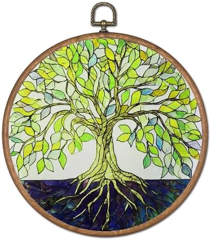 OFJE Tree of Life Wall Art Decor, Green Leaves Tree Nature Landscape Round Wall Hanging Decor, Modern Inspired Framed Canvas Prints for Farmhouse Home Bedroom Living Room Decorations, 10x10 Inch by Unknown