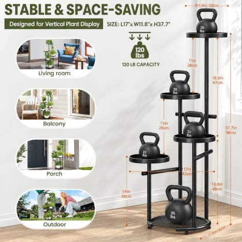 TOSKING Tall 5-Tier Round Metal Corner Plant Stand Indoor, Anti-Tip, Black - Image 5