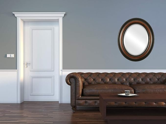 OVALCREST Oval Beveled Wall Mirror for Home Decor - Heritage Style - Walnut - 21x25 Outside Dimensions