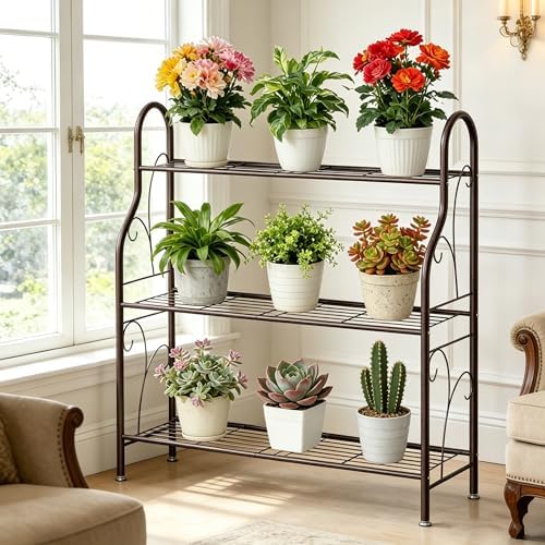 SORCEDAS Plant Stand Indoor Outdoor 3 Tier Metal Corner Flower Shelf - Image 3