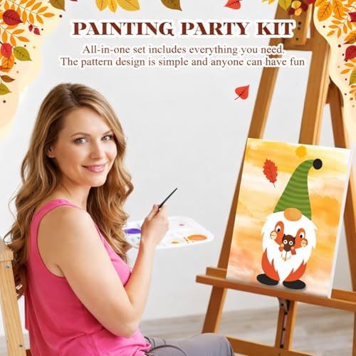 Humyoun 8 Sets 8" x 10" Fall Gnome Pre Drawn Canvas to Paint for Sip and Paint Party Thanksgiving Predrawn Coloring Set Pre Sketched Canvas Boards with Paints and Brushes for Adult - Image 4