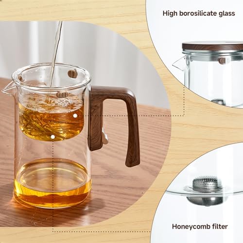 23oz Magnetic Glass Teapot, Enchanti Tea Pot，Glass teapot with infuser，Tea Water Separation, One Touch Automatic Water Discharge, All Glass Inner Liner, High Borosilicate Glass Tea Infuser - Image 5