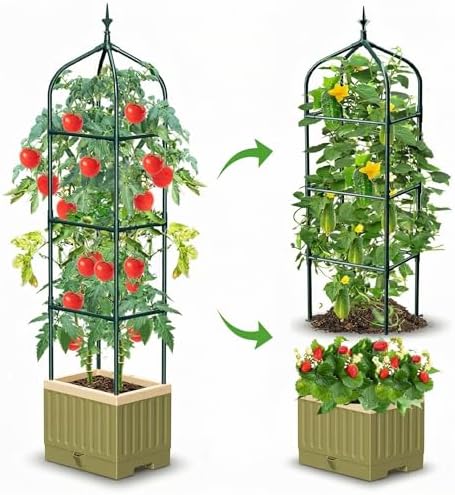Raised Garden Bed Planter Box with Trellis, 71" Self-Watering Tomato Planter with Trellis for Climbing Vegetable and Plants, Tomato Cage Planters for Indoor Outdoor Patio Greenhouse Gardening (1Pack) by GrowYourGreenParadise