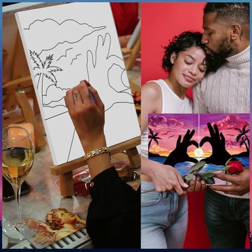 Sip and Paint kit for Adults Finger Heart Pre Drawn Canvas Kits 8x10 - Image 4