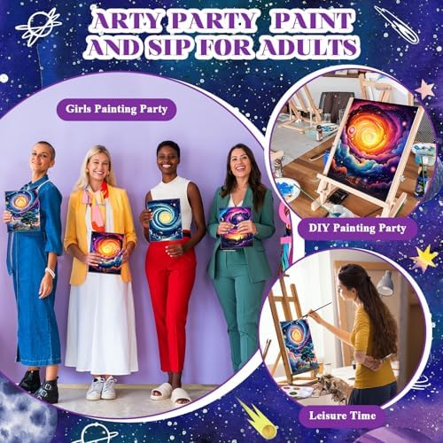 Humyoun 8 Sets 8" x 10" Starry Sky Pre Drawn Canvas to Paint for Sip and Paint Party Starry Sky Predrawn Coloring Set Pre Sketched Canvas Boards with Paints and Brushes for Adult - Image 5