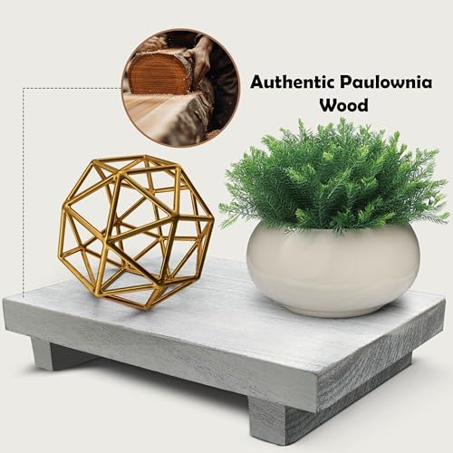 Rustic Wood Riser - Rectangular Soap Tray, Candle Holder, Plant Stand - White, 9 x 6 X 1.5 Inch - Image 3