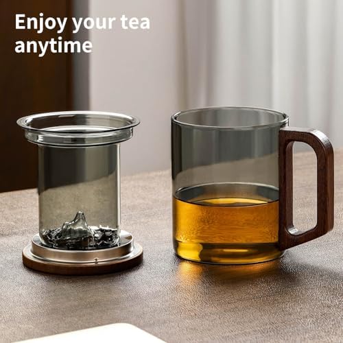 Unbreakable - Glass Tea Cup with Infuser and Lid, 950ML / 32oz Large Borosilicate Tea Mug with Wooden Handle and Lid, Heat Resistant Glass Tea Cup for Loose Leaf Tea, Home Office Use - Image 3