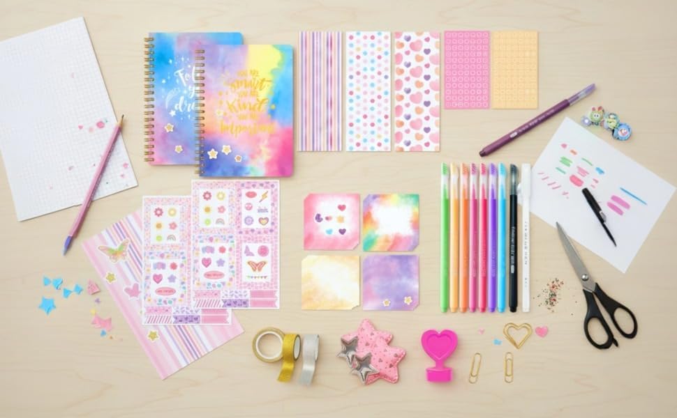 13 Pcs DIY Journaling Kit with 2 Notebooks, Stickers, Journaling Tapes and Pens, Decorative Accessories Included, Creative Journal Set for Teens and Adults for Daily Notes and Scrapbooking - Image 5