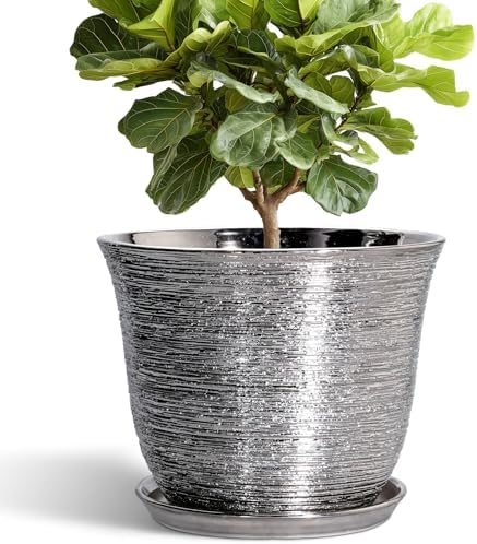Ceramic Planter, 12 Inch Pots for Plants Indoor, Silver by SUNPOTFOR