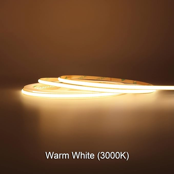 COB LED Strip Light, 16.4FT 12V 3000k Narrow Width 5mm Super Bright CRI 90+ Dotless LED Tape Light, 400LEDs/M Cuttable Flexible Dimmable Light Strip for Indoor Home Christmas Decor (No Power Supply)