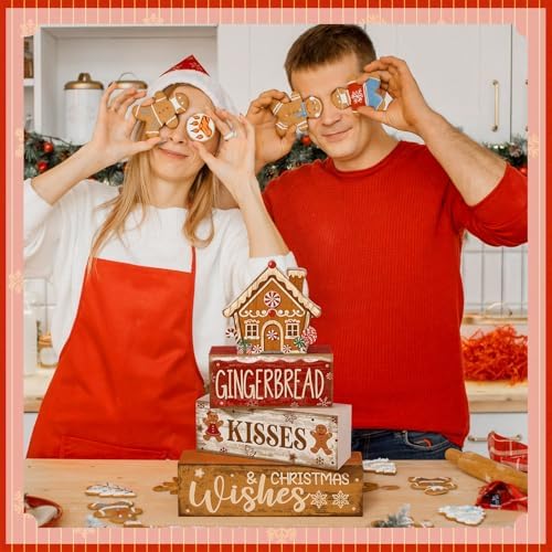 Moucuny 4 Pcs Gingerbread Christmas Decoration Wooden Tabletop Decor - Image 5