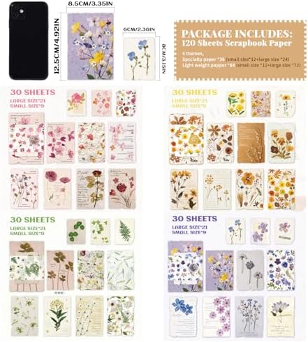 120 Pcs Floral Textured Scrapbook Paper Junk Journal Supplies Stationery - Image 2
