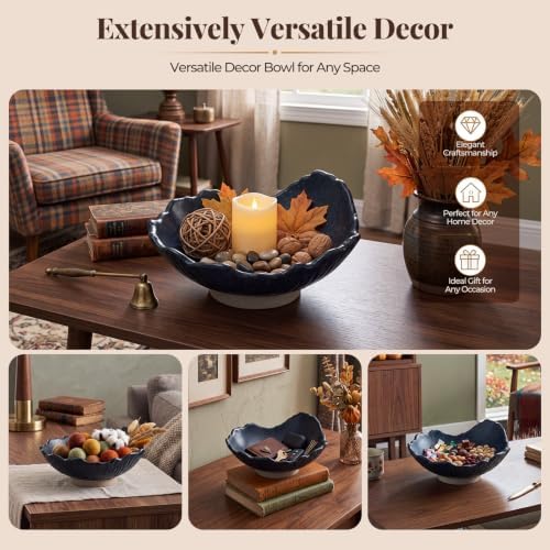 6" Ceramic Decorative Bowl Irregular Rim Key Tray, Navy Blue - Image 5