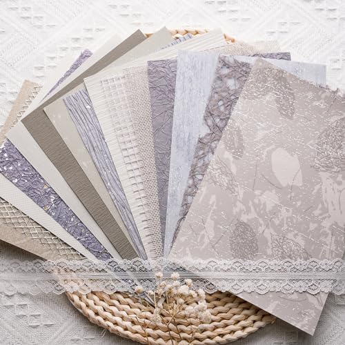15Pcs Handmade Scrapbook Art Paper Craft Textured Paper Colorful A5 sheet Mesh Special Mix for Scrapbooking Junk Journal Journaling Supplies DIY Materials,5.8x8.2 inches (Grey) by LewuwoPoing