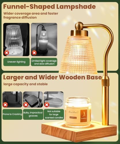Height Adjustable Candle Warmer Lamp with Timer, 3 Dimmable Wax Melt Warmer, Birthday Gifts for Women Mom, House Warming Gifts New Home Decor, Candle Warmer for Jar Candles with 2 Bulbs，Gold-Amber - Image 4