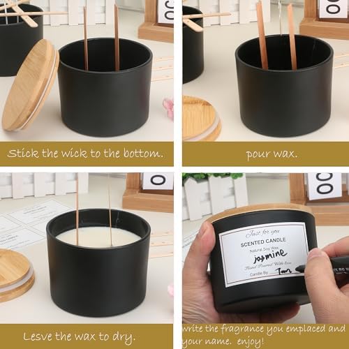 MILIVIXAY 6 Pack 16 oz Candle Jars with Bamboo Lids and Candle Making Kits - 3 Wick Candle Jar,Bulk Empty Matte Black Thick Glass Jars for Making Large Candles - Spice, Powder Containers. - Image 6