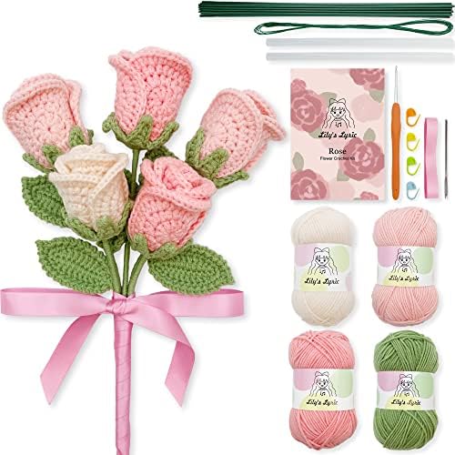 Lily's Lyric Flower Crochet Kit | Pink Rose | Step-by-Step Video Tutorial for Adults Teenagers | Craft Gift Idea DIY Home Decoration by LilysLyric