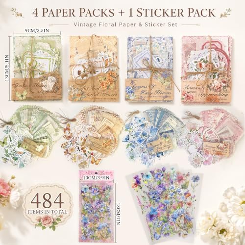 484Pcs Vintage Floral Scrapbook Supplies Kit, Paper & Journaling Stickers - Image 2
