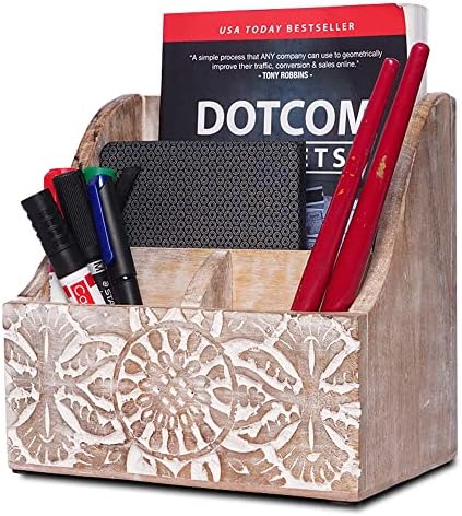 Mela Artisans Mango Wood Desk Organizer - Whitewash, 7.3 in by MelaArtisans