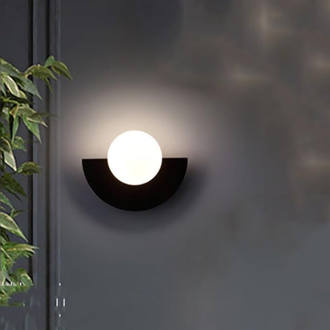 Modern Minimalist Half Moon LED Wall Sconce, Frosted Glass Globe Wall Light 3 Color Dimmable Metal Wall Light for Bedroom Living Room Study Accent Lighting