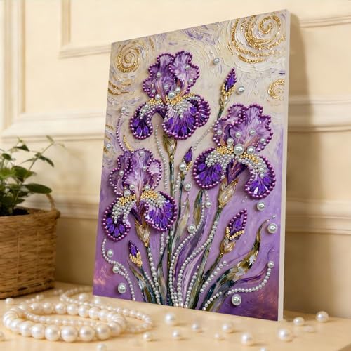 DIY Pearl Painting with Frame, Creative Design, Handmade Stress-Relieving Home Wall Decoration, Includes Frame and Tools-Iris-1 - Image 3