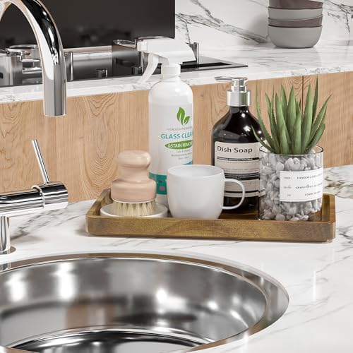 WEENSON Acacia Wood Bathroom Vanity Tray for Soap Dispenser, Toiletries, Makeup, Perfume, Decor, Kitchen Tray for Counter Salt Spice, Toilet Tank Tray for Candle, Nightstand 11.8"x6.1" - Image 5