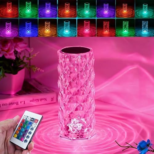 Crystal Table Lamp Touch, 16 Color Changing Night Light, Rechargeable, Dimmable, RGB Rose Diamond Ambient Mood Lighting, Protable Cordless Desk Lamp Bedside Led Light for Bedroom Living Room Party by KidoYean