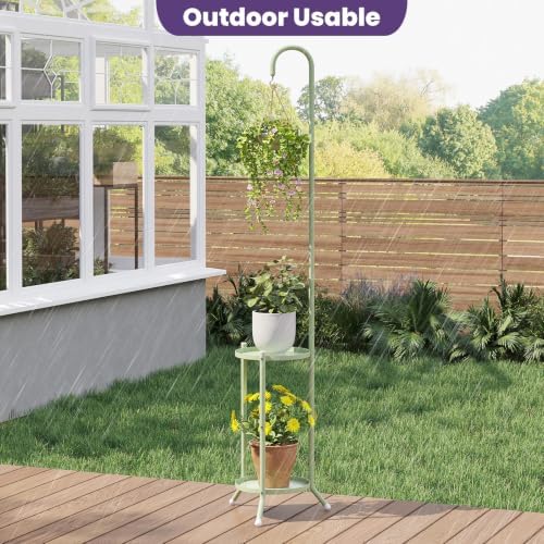 2-Tier Metal Plant Stand with Hanging Hook,Green - Image 4