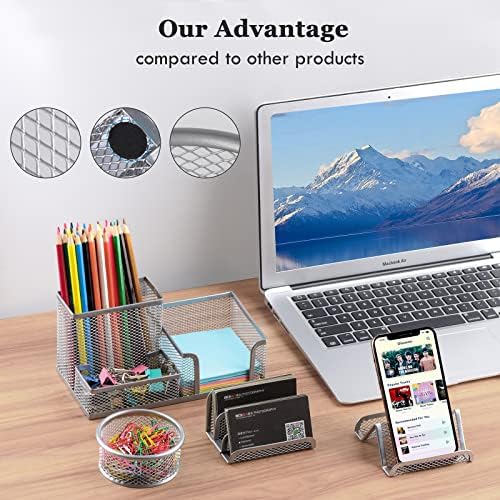 Desk Organizers Set with Mesh Pen Holder Cup, Silver - Image 4