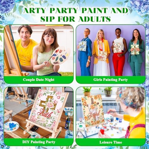 Humyoun 8 Sets 8" x 10" Inspirational Cross Pre Drawn Canvas to Paint for Sip and Paint Party Religious Predrawn Coloring Set Pre Sketched Canvas Boards with Paints and Brushes for Adult - Image 5