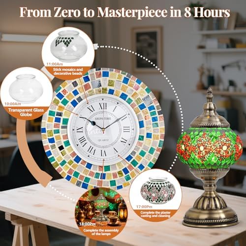 DIY Turkish Mosaic Lamp Kit for Adults & Teens, 5.2" Shade, Green - Image 4