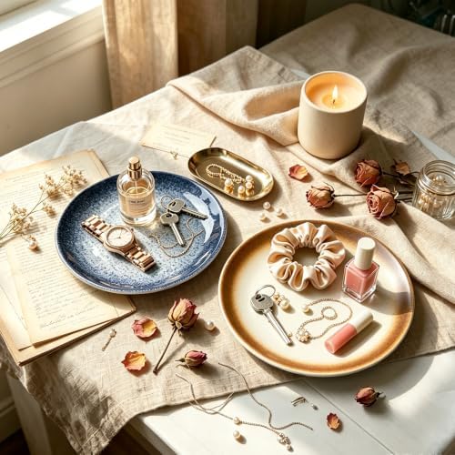 Ceramic Jewelry Tray Decorative Vanity Tray Candle Dish (Cappuccino White) - Image 3