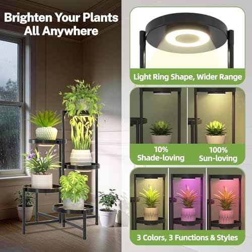 iDavosic.ly 5 Tier Large Plant Stand with Grow Light, 10 Inch Tray, Black - Image 4