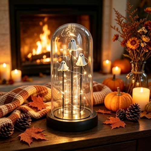 Halloween Lamp, Cute Ghost Night Light, Glass Cloche Stand Lamp by Unknown