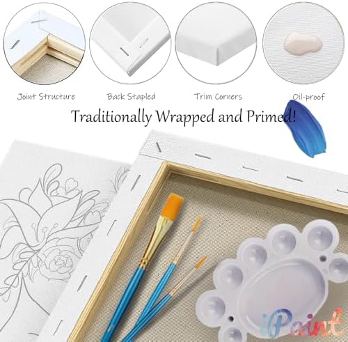2Pcs Painting by Numbers Paint and Sip Kit for Adults,Pre Drawn Canvas to Paint for Flower Butterfly Date Night for Couples DIY Acrylic Painting Kits 8×10 - Image 3