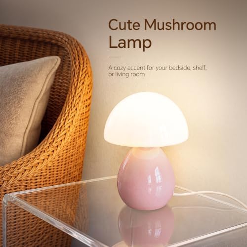 Dawnwake Mushroom Lamp Table Lamp for Bedroom-Small Desk Table Lamps,Pink - Image 2