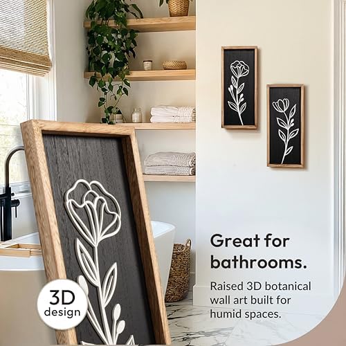 Tide and Tales 3D Black Wall Decor, Set of 2, Moody Botanical Wall Art - Image 4
