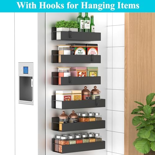 HuggieGems Metal Magnetic Spice Rack for Refrigerator Black, 6 Pack - Image 2