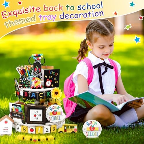 Mifoci 19 Pcs Back to School Tiered Tray Decor Wood Signs Centerpiece - Image 2