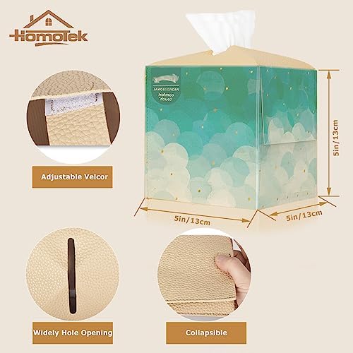 HOMOTEK 2 Pack Tissue Box Cover, Square PU Leather Tissue Holder, Decorative Facial Tissue Cube Paper Organizer Dispenser for Bathroom, Night Stands, Desk, Car 5X5X5'' - Beige, Pebble Grain - Image 2