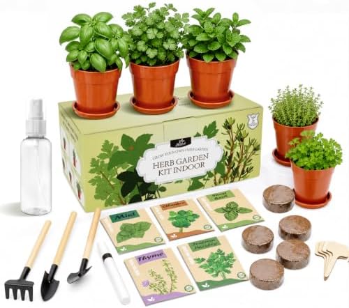 Herb Garden Kit, Indoor Herb Garden Starter Kit with Pots & Herb Seeds, Beautiful Gift Box, Gardening Gift for Women & Mom, Birthday, Christmas & Housewarming by Hreblink